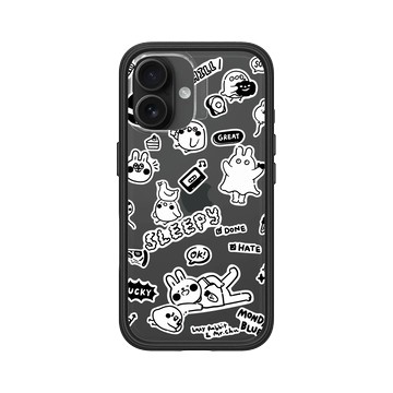 iPhone 16 Mod NX 黑 - 懶散兔與啾先生 Lazy Rabbit and Mr.Chu - 黑白塗鴉