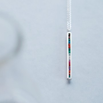 多彩天然石 柱狀項鍊 925銀
