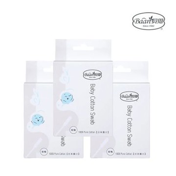 Baan 貝恩 嬰兒細紙軸棉花棒75支 三入組