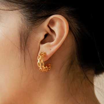 Wide Mesh Link Chain 黃銅編織造型圈型耳環 黃銅鍍22K金