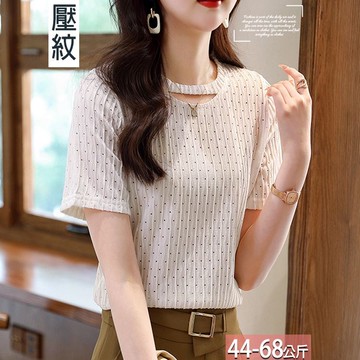 純色圓領挖空立體壓紋鏤空上衣 M-2XL【561244X】【現+預】-流行前線-