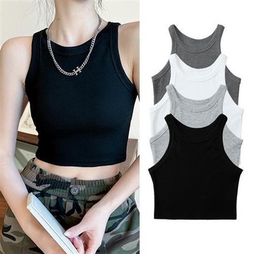 【米蘭精品】現貨+預購 女無袖背心短版上衣削肩背心美式純棉休閒女裝-螺纹吊带短款女上衣4色74lz46