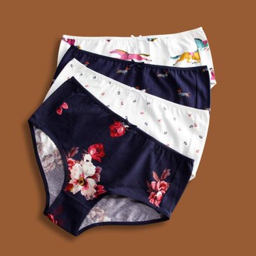 卡通英倫純棉印花無痕性感三角內褲女碎花中高腰彈力胖mm大碼內褲