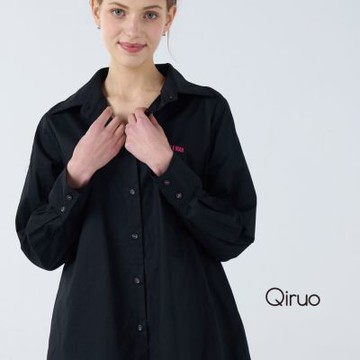 Qiruo 奇若秋冬專櫃長袖造型黑襯衫6238A 休閒襯衫