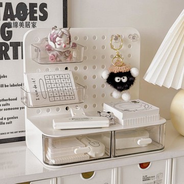 免運 桌面抽屜式收納盒谷子小卡立牌展示架學生書桌辦公桌 置物架 洞洞板qxm7301