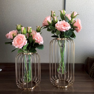 wo+粉色玫瑰花假花單只一支仿真花客廳餐桌擺件家居裝飾插花絹花