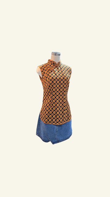 【VINTAGE 悅裳】新式改良復古旗袍上衣  橙色菱形上衣