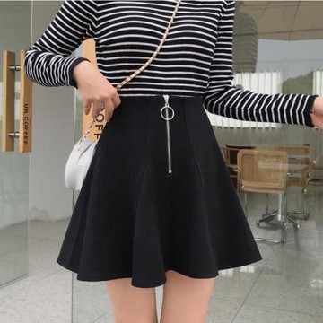 大碼ins超火的拉鏈半身裙女秋冬黑色防走光短裙學院風毛呢百褶裙