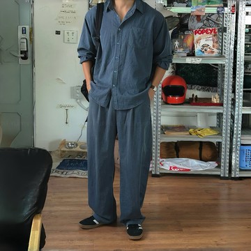 正韓簡約俐落牛仔水洗休閒套裝 (拆賣) 長袖襯衫 牛仔寬褲 2色 YUPPIE 預購商品 0915