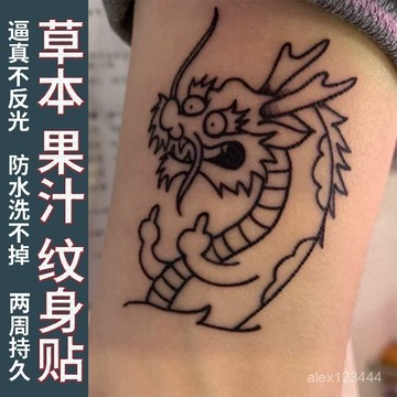 🔥臺灣發貨🔥草本紋身貼紙綫條中指寶批龍果汁半永久不反光洗不掉防水持久女男