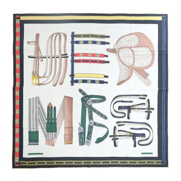 Hermes 愛馬仕 Lettres Equestres 140 手工捲邊喀什米爾與真絲混紡方巾(白/綠/紅)