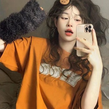 美式複古 正肩t卹 短袖 女夏季 潮設計感 圓領 字母印花 時尚顯瘦 潮ins 100% 純棉