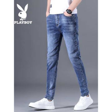 花花公子2025夏季薄款牛仔褲男士韓版修身彈力小腳褲男休閑長褲子