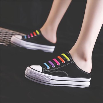 半拖鞋女外穿內增高包頭拖一腳蹬韓版無后跟懶人鞋厚底帆布涼拖鞋