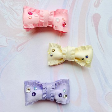 繽紛水晶蝴蝶結限定版髮夾 劉海夾 (厚)保色金屬鴨嘴夾 手工製