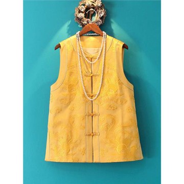 復古國風2025新款盤扣坎肩中長款無袖鳳凰外穿新中式馬甲刺繡背心