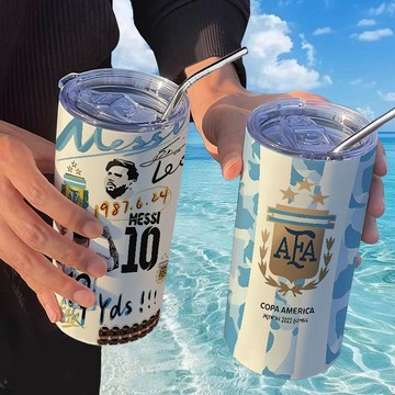 ⭐臺灣出貨⭐足球梅西創意周邊保溫杯帶吸管咖啡杯不鏽鋼隨手杯便攜ins高顏值