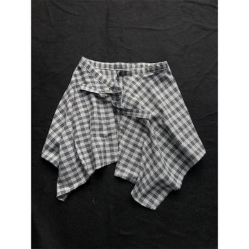 灰色格子布腰帶男舞蹈服韓版街舞腰封配飾不規則系帶半身裙女疊穿