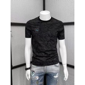 短袖t恤男2025夏季新款潮流刺繡印花圓領上衣潮牌男士修身半截袖