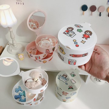 小精致首飾盒便攜ins網紅同款旋轉項鏈耳環飾品頭繩多層收納盒子