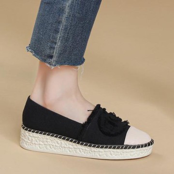 淺口單鞋女2025新款秋款厚底中跟一腳蹬懶人鞋百搭坡跟增高帆布鞋