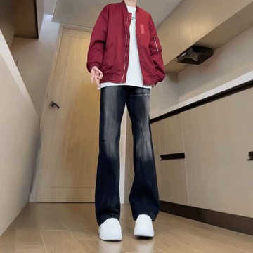 秋冬新款休閒百搭微喇褲男時尚潮流黑色牛仔褲男