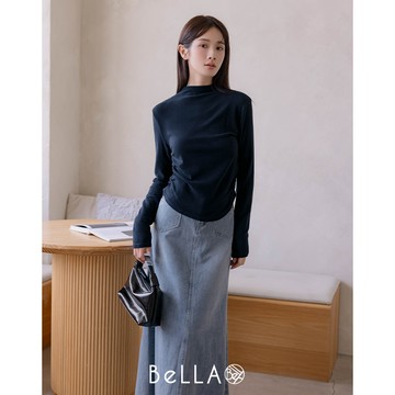 【秋冬新品】BeLLA  側邊抓皺立領上衣 深藍