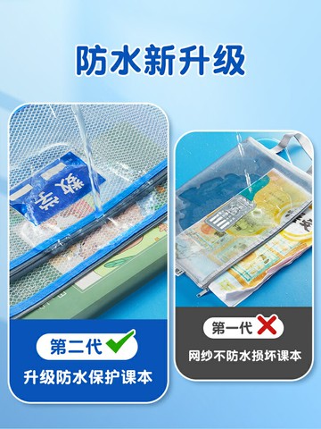 貓太子防水兒童文件袋拉鏈式補習手提袋透明收納袋小學生語文數學科目分類袋a4雙層加厚試卷學生手提袋拎書袋