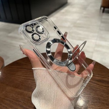 umj適用于iPhone16pro手機殼一體磁吸支架16pm無線充電15proMax新款透明蘋果14pm創意13全包鏡頭膜保護套男女