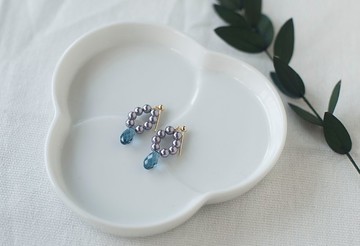 珍珠圈圈淚滴水晶耳環/可改夾式