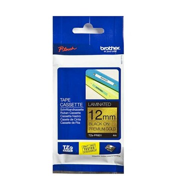 Brother兄弟 TZe-PR831 華麗金底黑字 標籤帶 華麗護貝系列 (寬度12mm) 標籤貼紙 色帶