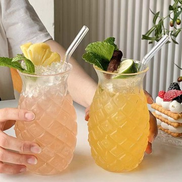洛陽牡丹 創意浮雕鳳梨玻璃杯餐廳果汁杯冷飲杯ins氣泡水杯子個性咖啡杯