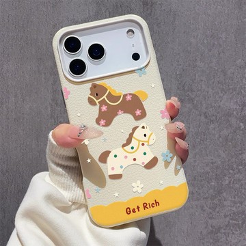 可愛波點小馬 iPhone17ProMax皮紋軟殼 蘋果16手機殼 大孔鏤空鏡頭 15plus 14 13 防摔保護殼