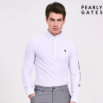 【ṔEARLY GATES】男款白色抗UV吸汗速乾材質涼爽布料柔軟長袖POLO衫 JGU21001