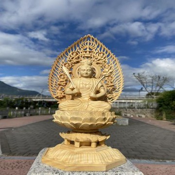 檜木木雕虛空藏菩薩本命佛像如來金剛蓮花底座家用供奉擺件