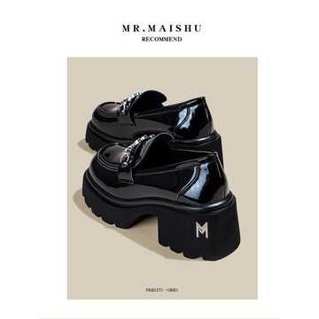 英倫風小皮鞋女2026新款春季女鞋黑色漆皮單鞋厚底增高休閑樂福鞋