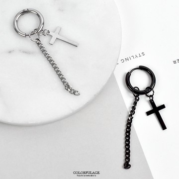 男生耳環 韓系鍊條十字鋼耳針【ND737】