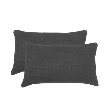 BEGOZANI 純棉條紋絎縫枕頭套  47 x 27cm  炭灰色  2個