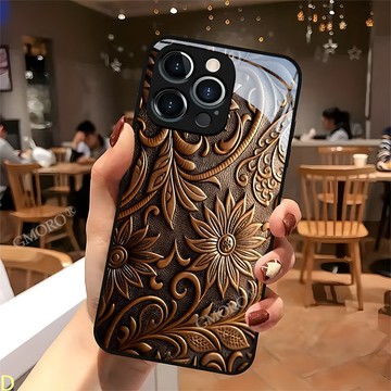 復古浮雕皮紋花玻璃手機殼適用 iPhone18/17/16plus 蘋果 15promax 防摔耐磨 14/13/12