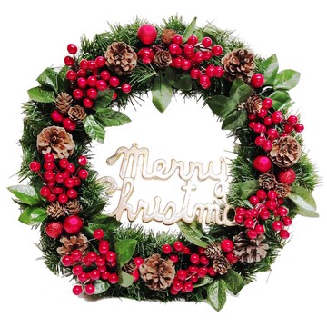 摩達客耶誕-台製歐風典雅20吋大地盛宴紅球果松果聖誕花圈_福臨圈