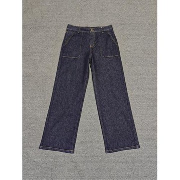 春秋款高腰寬松顯瘦肥腿褲百搭大直筒深藍色窄版闊腿長褲牛子褲女