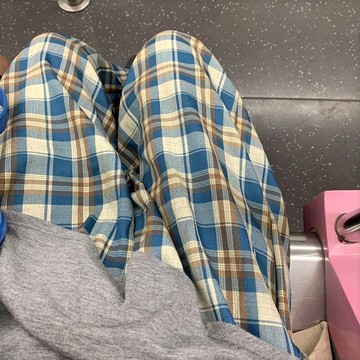 ins超火闊腿褲女秋冬韓版港風chic格子休閑運動褲寬松學生直筒褲