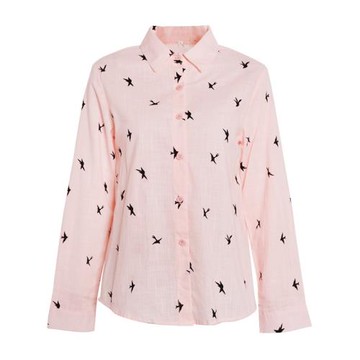 秋冬季新款速賣通亞馬遜wish熱銷款歐美風寬松扣子印花長袖襯衫潮