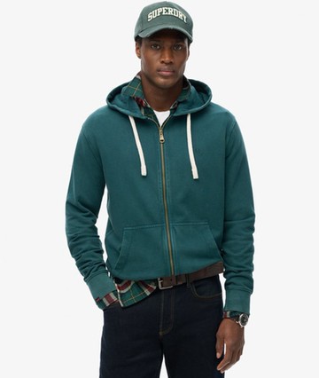 Superdry Men's Classic Essential Zip Hoodie Green Size: L