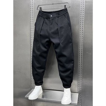 秋冬墜感毛呢闊腿褲男痞帥寬松哈倫呢子西褲配馬丁靴蘿卜褲子潮牌