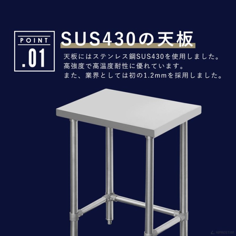 ステンレス 作業台 三方枠 業務用 調理台 600×450×800 板厚1.2mmモデル