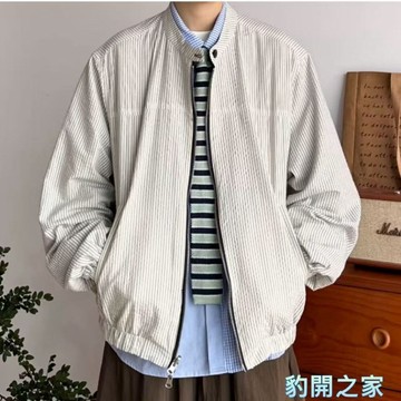 【豹開之家】日系復古雙面穿立領條紋工裝夾克男女簡約寬鬆基礎休閒外套 棒球服外套 情侶外套 開衫外套 男生外套6142