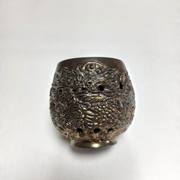 陳炫亨陶雕雙層簍空雕刻麒麟祥雲防燙雙層柴燒杯