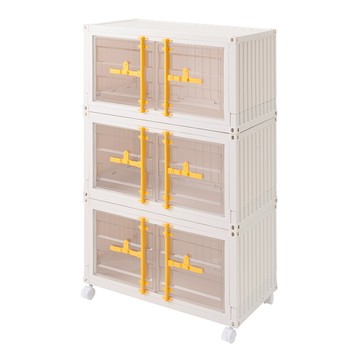 【AOTTO】60面寬雙開門三層折疊收納櫃(收納箱 收納櫃 床頭櫃 置物櫃)黃色