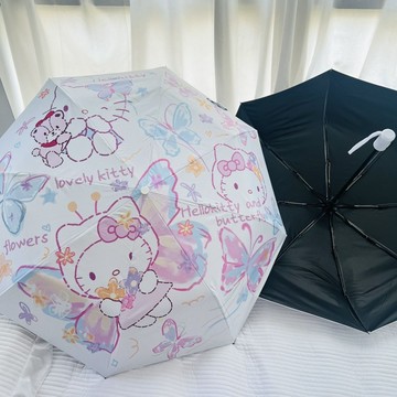 Kitty雨傘 摺疊傘 晴雨傘🎀 全自動卡通雨傘晴雨兩用學生遮陽傘防曬可愛紫外線黑膠太陽傘凱蒂 可愛雨傘 自動傘 防曬傘